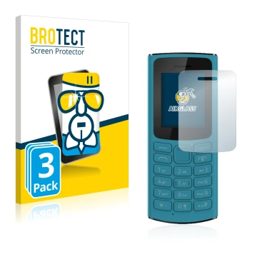 Face avant d’un emballage produit avec le logo de la marque BROTECT. À côté, l’appareil Nokia 105 4G 2021 est représenté avec 