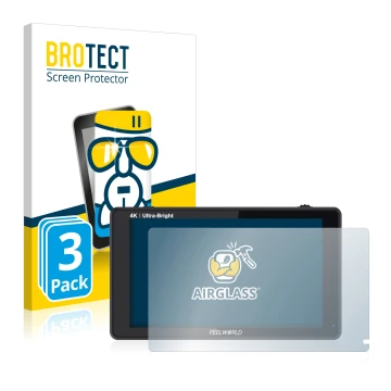 Face avant d’un emballage produit avec le logo de la marque BROTECT. À côté, l’appareil Feelworld LUT6 6