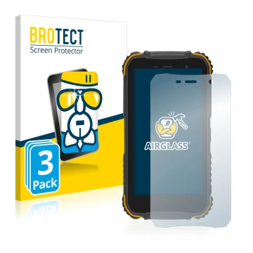 Face avant d’un emballage produit avec le logo de la marque BROTECT. À côté, l’appareil Doogee S35 est représenté avec la prot