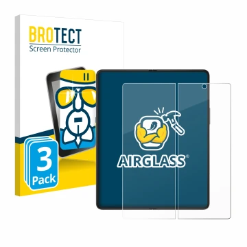 Face avant d’un emballage produit avec le logo de la marque BROTECT. À côté, l’appareil Samsung Galaxy Z Fold 3 5G (Affichage 