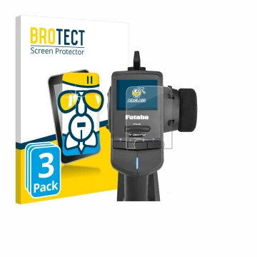 Face avant d’un emballage produit avec le logo de la marque BROTECT. À côté, l’appareil Futaba T3PV est représenté avec la pro