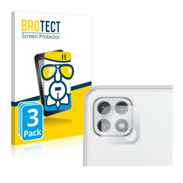 Face avant d’un emballage produit avec le logo de la marque BROTECT. À côté, l’appareil Samsung Galaxy A22 5G (Caméra UNIQUEME
