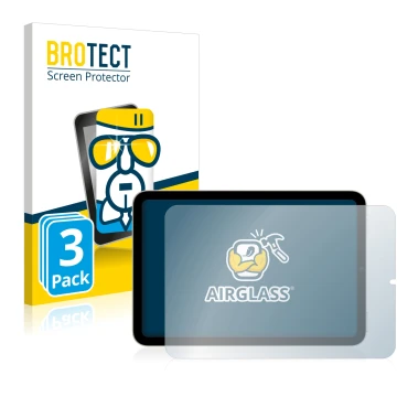 Face avant d’un emballage produit avec le logo de la marque BROTECT. À côté, l’appareil Apple iPad Mini 6 2021 (en paysage, 6e