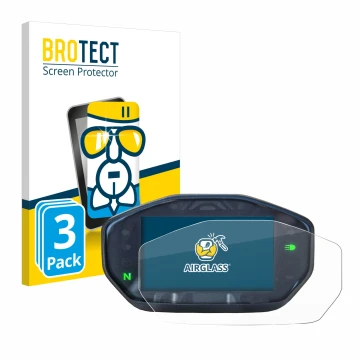 Face avant d’un emballage produit avec le logo de la marque BROTECT. À côté, l’appareil Ducati Monster / Monster + 2021 est re