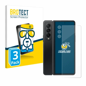 Face avant d’un emballage produit avec le logo de la marque BROTECT. À côté, l’appareil Samsung Galaxy Z Fold 3 5G (Avant+Camé