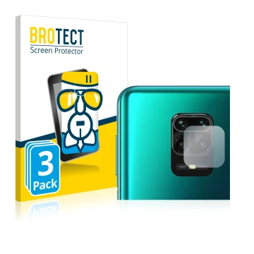 Face avant d’un emballage produit avec le logo de la marque BROTECT. À côté, l’appareil Xiaomi Redmi Note 10 Lite (Caméra UNIQ