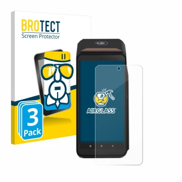 Face avant d’un emballage produit avec le logo de la marque BROTECT. À côté, l’appareil ingenico Axium DX8000 est représenté a