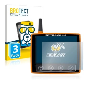 Face avant d’un emballage produit avec le logo de la marque BROTECT. À côté, l’appareil Skytraxx 4.0 est représenté avec la pr