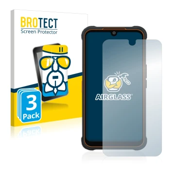 Face avant d’un emballage produit avec le logo de la marque BROTECT. À côté, l’appareil AGM Glory Pro est représenté avec la p