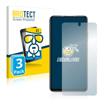 Face avant d’un emballage produit avec le logo de la marque BROTECT. À côté, l’appareil Xiaomi Poco M4 Pro 5G est représenté a