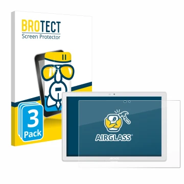 Face avant d’un emballage produit avec le logo de la marque BROTECT. À côté, l’appareil Archos T101 4G est représenté avec la 