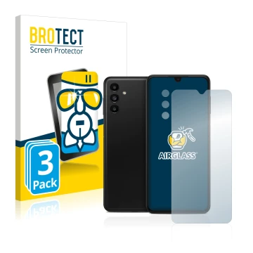 Face avant d’un emballage produit avec le logo de la marque BROTECT. À côté, l’appareil Samsung Galaxy A13 5G (Avant+Caméra) e
