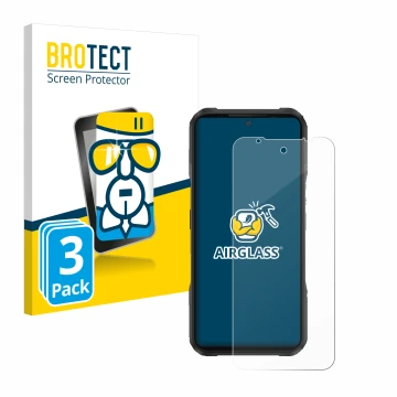 Face avant d’un emballage produit avec le logo de la marque BROTECT. À côté, l’appareil Doogee V20 est représenté avec la prot