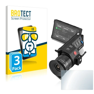 Face avant d’un emballage produit avec le logo de la marque BROTECT. À côté, l’appareil Arri MVF-2 est représenté avec la prot