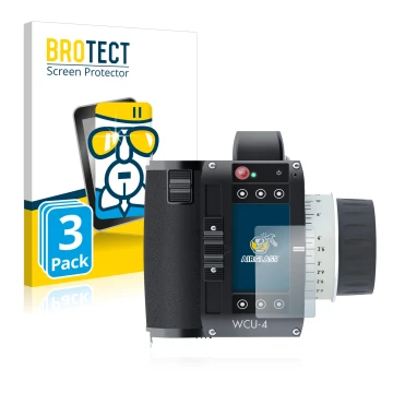 Face avant d’un emballage produit avec le logo de la marque BROTECT. À côté, l’appareil Arri WCU-4 est représenté avec la prot