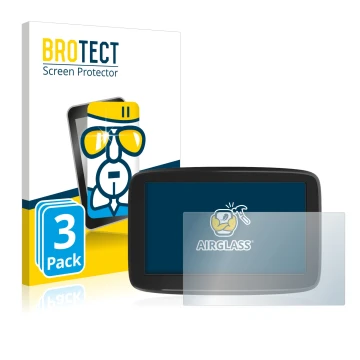 Face avant d’un emballage produit avec le logo de la marque BROTECT. À côté, l’appareil TomTom GO Classic 5