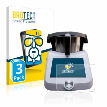 Face avant d’un emballage produit avec le logo de la marque BROTECT. À côté, l’appareil SilverCrest Monsieur Cuisine Smart est