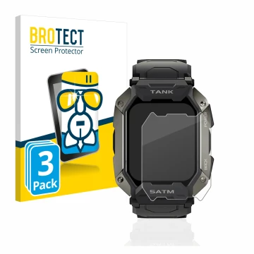 Face avant d’un emballage produit avec le logo de la marque BROTECT. À côté, l’appareil Kospet Tank M1 est représenté avec la 