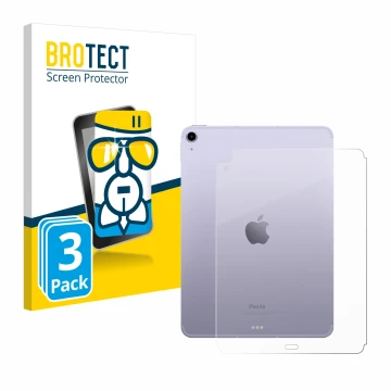 Face avant d’un emballage produit avec le logo de la marque BROTECT. À côté, l’appareil Apple iPad Air 5 WiFi 2022 (Arrière, 5