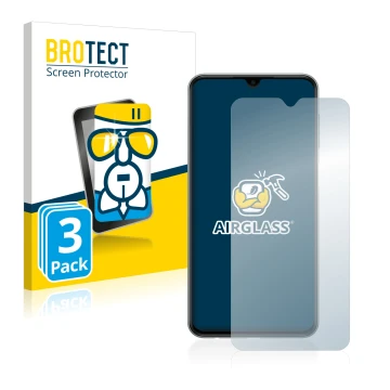 Face avant d’un emballage produit avec le logo de la marque BROTECT. À côté, l’appareil Samsung Galaxy M33 est représenté avec