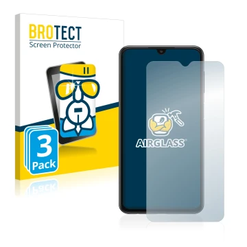 Face avant d’un emballage produit avec le logo de la marque BROTECT. À côté, l’appareil Samsung Galaxy A23 est représenté avec