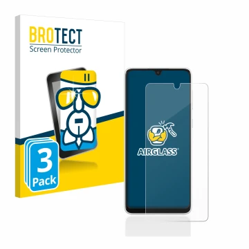Face avant d’un emballage produit avec le logo de la marque BROTECT. À côté, l’appareil Samsung Galaxy A33 5G est représenté a