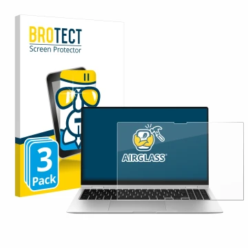 Face avant d’un emballage produit avec le logo de la marque BROTECT. À côté, l’appareil Samsung Galaxy Book2 Pro 360 15.6