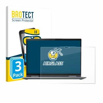 Face avant d’un emballage produit avec le logo de la marque BROTECT. À côté, l’appareil Lenovo ThinkPad X1 Yoga Gen 7 est repr