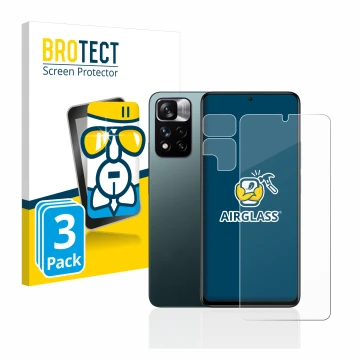 Face avant d’un emballage produit avec le logo de la marque BROTECT. À côté, l’appareil Xiaomi Redmi Note 11 Pro+ 5G (Avant+Ca