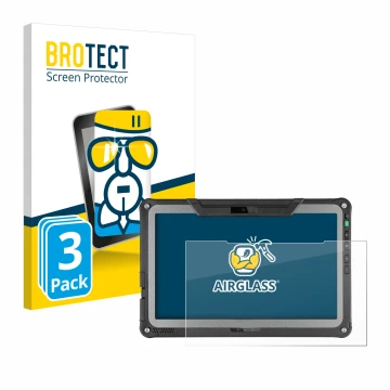 Face avant d’un emballage produit avec le logo de la marque BROTECT. À côté, l’appareil Getac F110 G6 est représenté avec la p