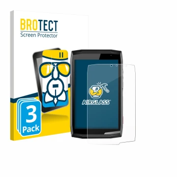 Face avant d’un emballage produit avec le logo de la marque BROTECT. À côté, l’appareil Crosscall Core T5 est représenté avec 