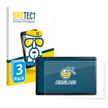 Face avant d’un emballage produit avec le logo de la marque BROTECT. À côté, l’appareil Lenovo Tab M10 Plus (3ème Gen.) est re