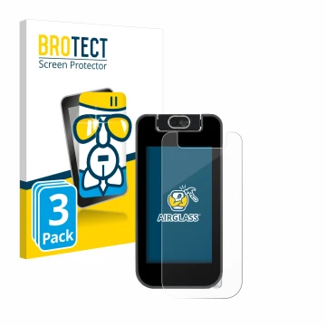 Face avant d’un emballage produit avec le logo de la marque BROTECT. À côté, l’appareil Vtech KidiBuzz 3 est représenté avec l