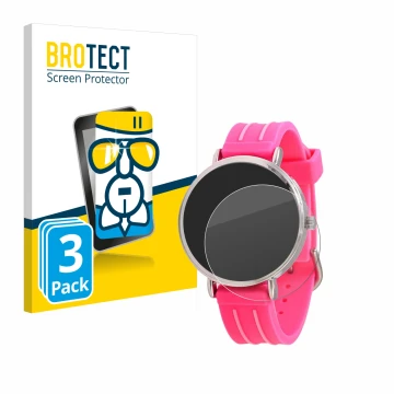 Face avant d’un emballage produit avec le logo de la marque BROTECT. À côté, l’appareil Kiddus Children's Learning Watch est r