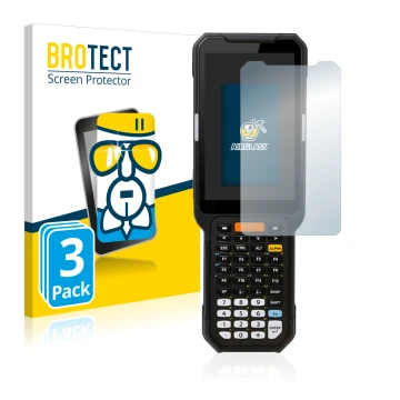 Face avant d’un emballage produit avec le logo de la marque BROTECT. À côté, l’appareil Point Mobile PM451 est représenté avec