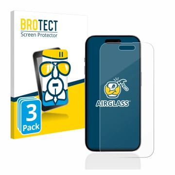 Face avant d’un emballage produit avec le logo de la marque BROTECT. À côté, l’appareil Apple iPhone 14 Pro est représenté ave