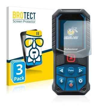 Face avant d’un emballage produit avec le logo de la marque BROTECT. À côté, l’appareil Bosch GLM 50-27 C est représenté avec 