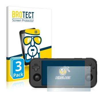 Face avant d’un emballage produit avec le logo de la marque BROTECT. À côté, l’appareil Retroid Pocket 3 est représenté avec l