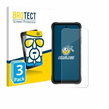 Face avant d’un emballage produit avec le logo de la marque BROTECT. À côté, l’appareil Umidigi Bison 2 Pro est représenté ave
