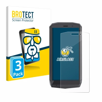 Face avant d’un emballage produit avec le logo de la marque BROTECT. À côté, l’appareil Cubot Pocket est représenté avec la pr