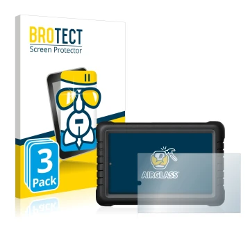 Face avant d’un emballage produit avec le logo de la marque BROTECT. À côté, l’appareil Launch X-431 PROS V 8