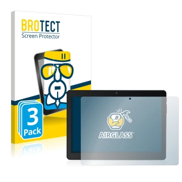 Face avant d’un emballage produit avec le logo de la marque BROTECT. À côté, l’appareil Acepad A145 10.1