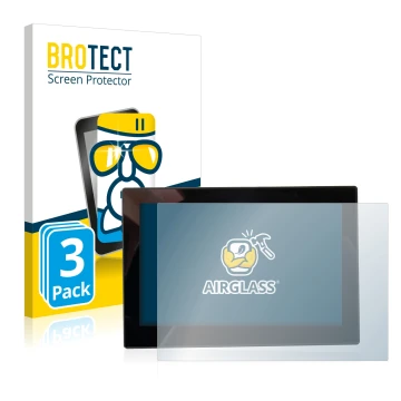 Face avant d’un emballage produit avec le logo de la marque BROTECT. À côté, l’appareil MG 4 7-Zoll Digitales Instrumentendisp