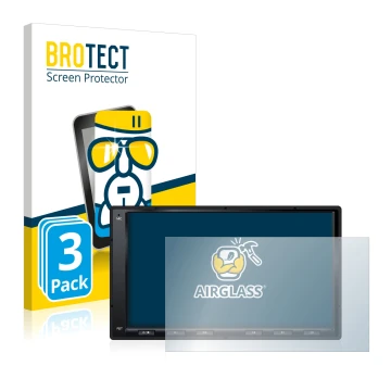 Face avant d’un emballage produit avec le logo de la marque BROTECT. À côté, l’appareil Atoto A6 PF 7 Zoll est représenté avec
