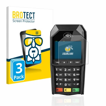 Face avant d’un emballage produit avec le logo de la marque BROTECT. À côté, l’appareil ingenico Desk/1600 est représenté avec