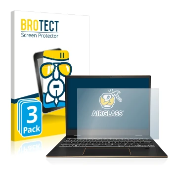 Face avant d’un emballage produit avec le logo de la marque BROTECT. À côté, l’appareil MSI Summit E13 Flip Evo est représenté