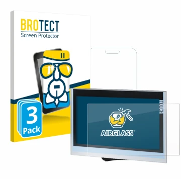Face avant d’un emballage produit avec le logo de la marque BROTECT. À côté, l’appareil Siemens Simatic HMI TP1900 Comfort est