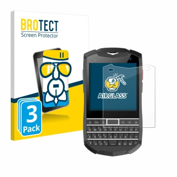 Face avant d’un emballage produit avec le logo de la marque BROTECT. À côté, l’appareil Unihertz Titan Pocket est représenté a