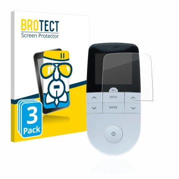 Face avant d’un emballage produit avec le logo de la marque BROTECT. À côté, l’appareil Beurer EM 49 Digital TENS/EMS est repr