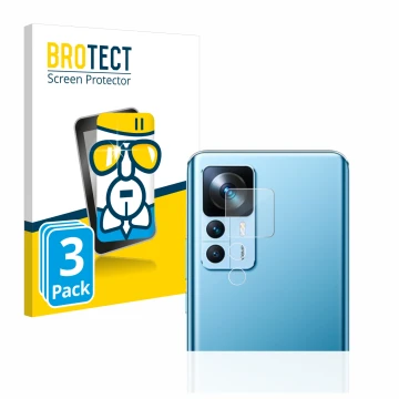 Face avant d’un emballage produit avec le logo de la marque BROTECT. À côté, l’appareil Xiaomi 12T (Caméra UNIQUEMENT) est rep